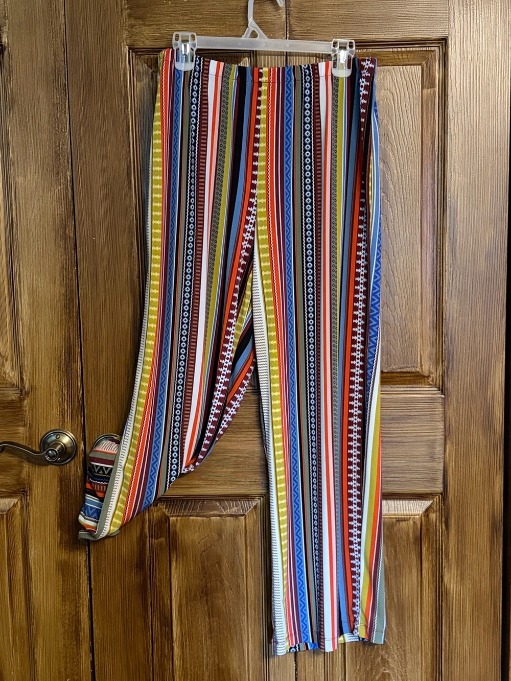 ECI New York Multi striped Wide Leg Stretchy Pull on Travel Pants Size Large
